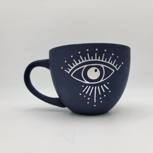Mystic Navy “All-Seeing Eye” Ceramic Mug – Wide Bowl Style – Modern Boho Celesti